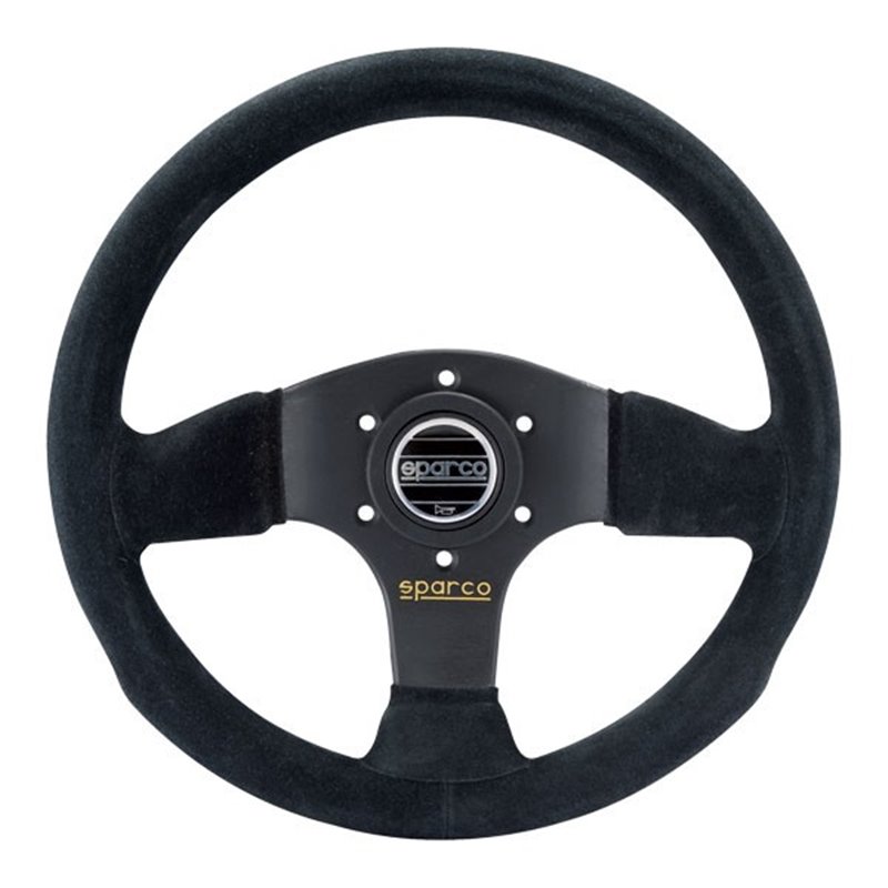 Volant Sparco P300 Plat, Cuir Noir Retourné, Branches Noires