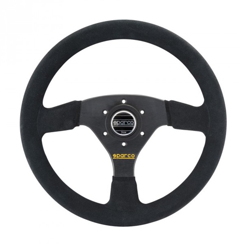 Volant Sparco R323 Tulipé (39 mm), Cuir Noir Retourné, Branches Noires