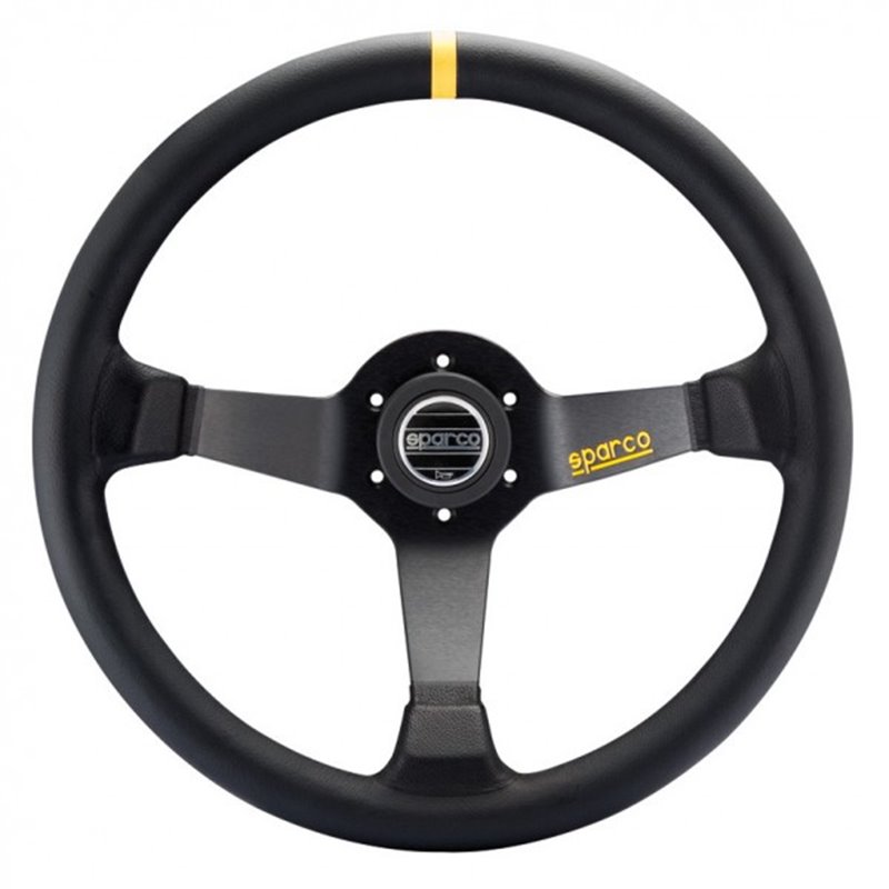 Volant Sparco R345 Tulipé (63 mm), Cuir Noir Retourné, Branches Noires