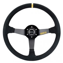 Volant Sparco R368 Tulipé (65 mm), Cuir Noir Retourné, Branches Noires