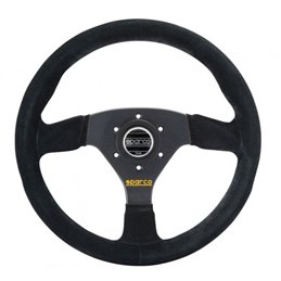 Volant Sparco R383 Tulipé (39 mm), Cuir Noir Retourné, Branches Noires