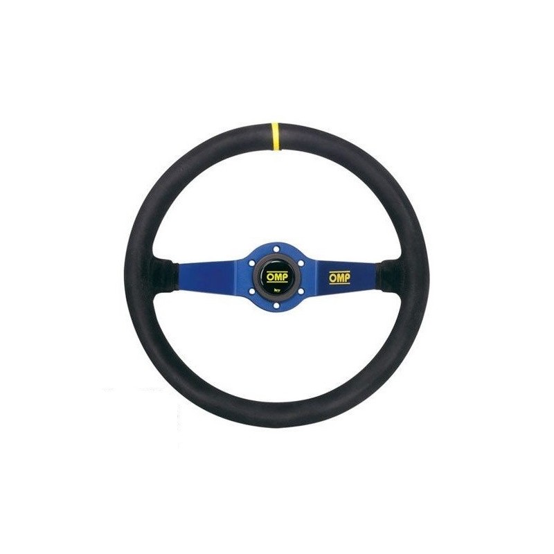 Volant OMP Rally 
Peau Retournée Noir Branches Anodisées Bleu