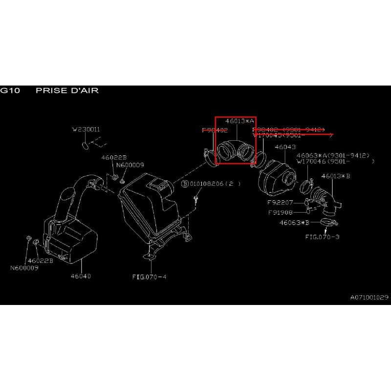 Durite coudée boite à air SUBARU
GT 1994-1996